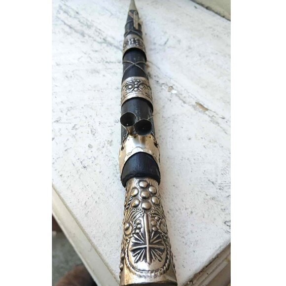 Authentic VTG Wood with Embossed Silver Metal Religious Trinkets Vampire Stake - Picture 2 of 9